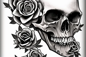Skull and Roses intricate comprehensive fangs vivid detailed stoic tattoo idea