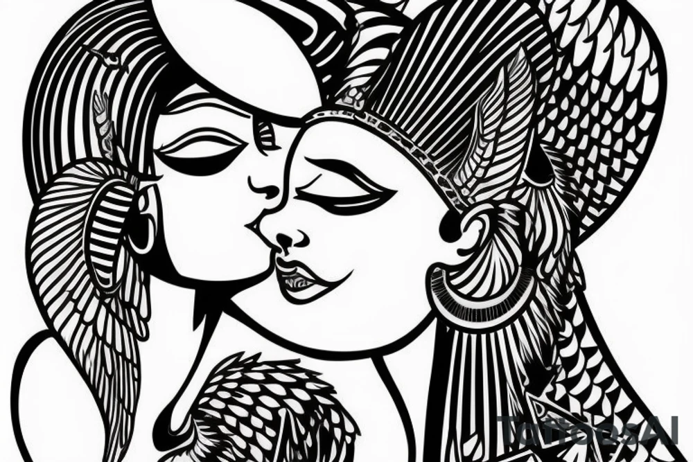 Egyptian goddess kissing with a witch tattoo idea