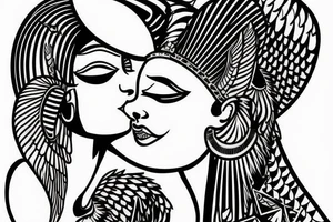 Egyptian goddess kissing  with a witch tattoo idea