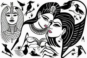 Egyptian goddess kissing  with a witch tattoo idea