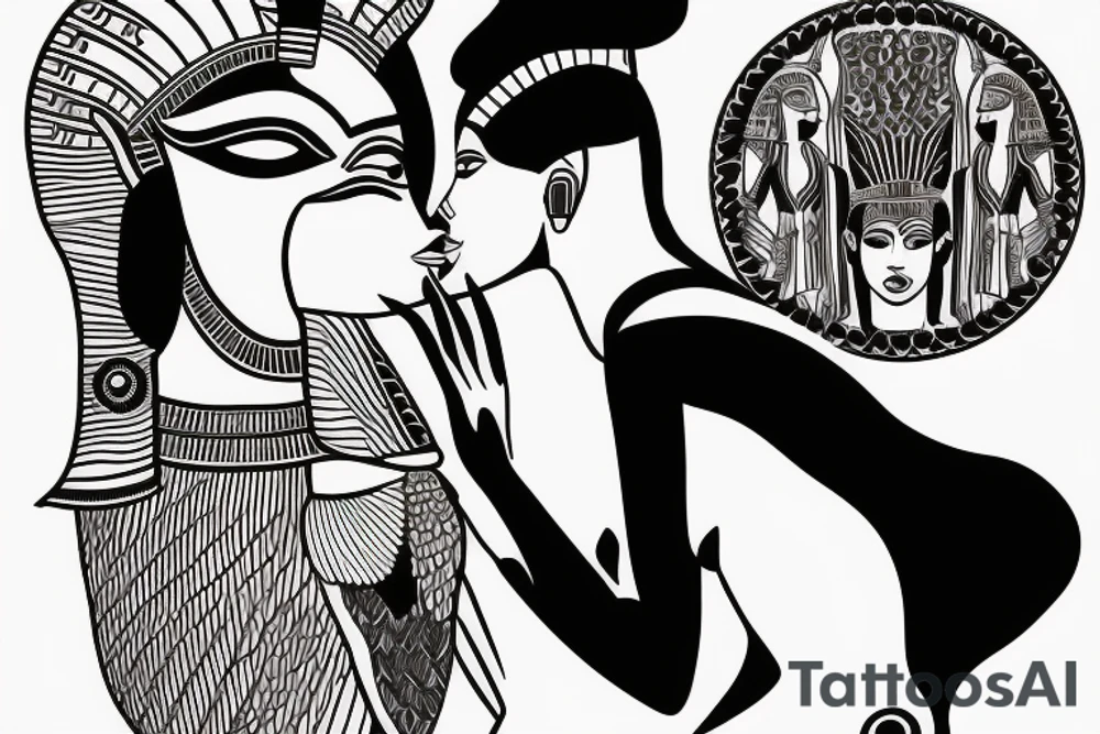 Egyptian goddess kissing a witch tattoo idea
