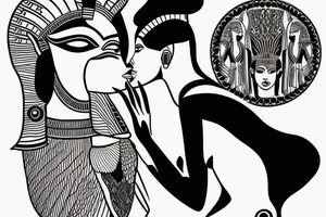 Egyptian goddess kissing a witch tattoo idea