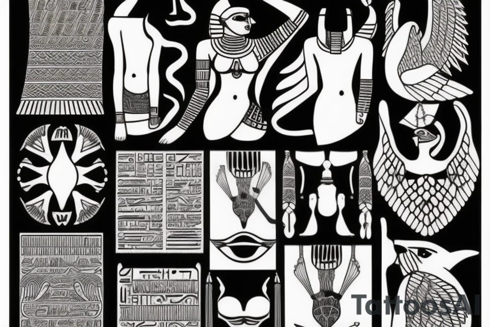 Egyptian goddess kissing a witch tattoo idea