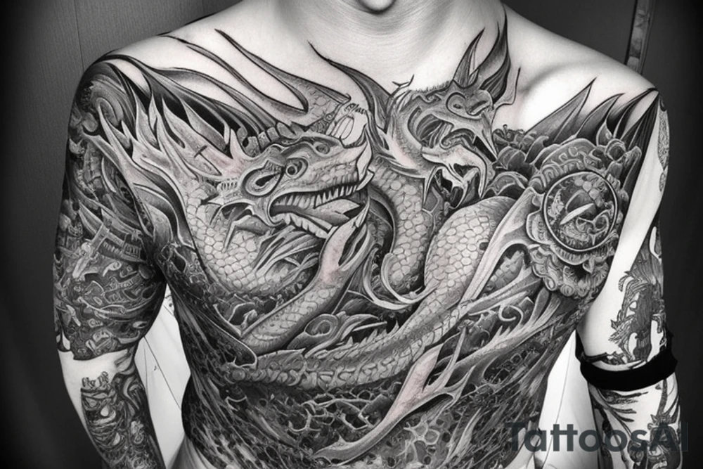 Dragons Intricate Vivid Elaborate Comprehensive Smokey Sleeve Detailed tattoo idea