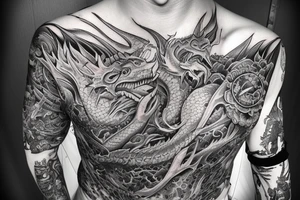 Dragons Intricate Vivid Elaborate Comprehensive Smokey Sleeve Detailed tattoo idea
