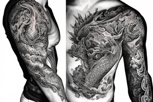 Dragons Intricate Vivid Elaborate Comprehensive Smokey Sleeve Detailed tattoo idea