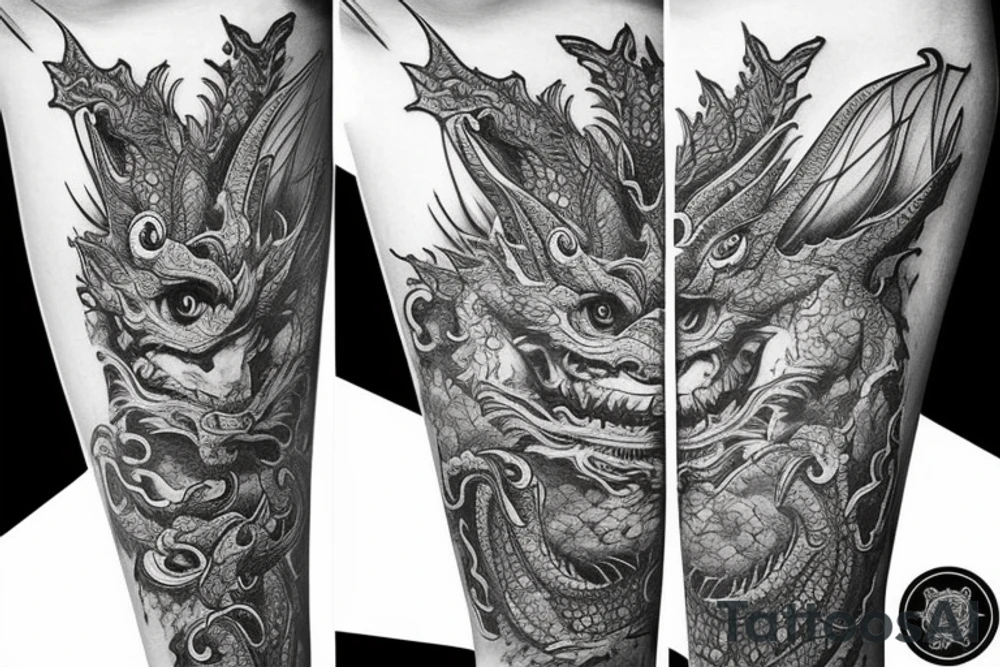 Dragons Intricate Vivid Elaborate Comprehensive Smokey Detailed Stencil tattoo idea