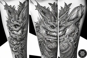 Dragons Intricate Vivid Elaborate Comprehensive Smokey Detailed Stencil tattoo idea