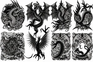 Dragons Intricate Vivid Elaborate Comprehensive Smokey Detailed Stencil tattoo idea