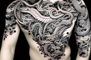 Dragons Intricate Vivid Elaborate Comprehensive Smokey Detailed Stencil Japanese tattoo idea