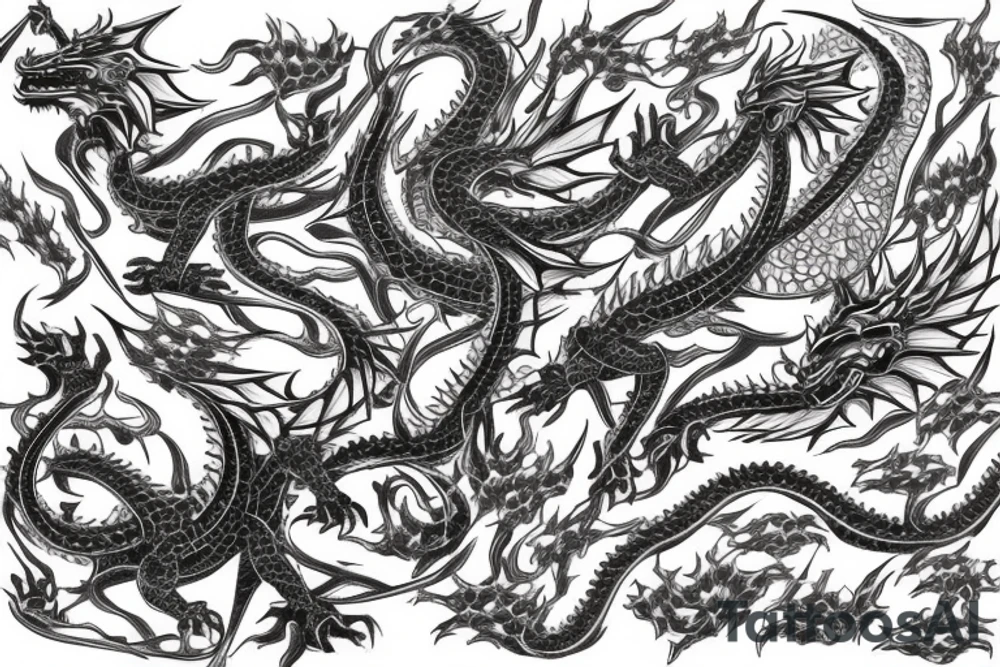 Dragons Intricate Vivid Elaborate Comprehensive Smokey Detailed Stencil Japanese tattoo idea