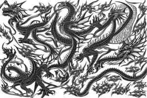 Dragons Intricate Vivid Elaborate Comprehensive Smokey Detailed Stencil Japanese tattoo idea