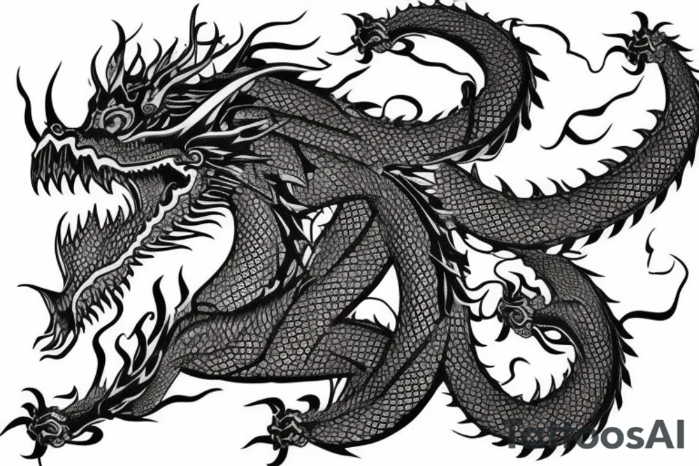 Dragons Intricate Vivid Elaborate Comprehensive Smokey Detailed Stencil Japanese tattoo idea