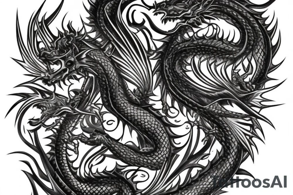 Dragons Intricate Vivid Elaborate Comprehensive Smokey Detailed Stencil Japanese Expansive tattoo idea
