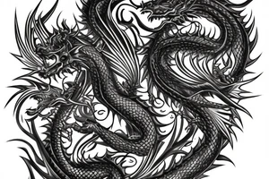 Dragons Intricate Vivid Elaborate Comprehensive Smokey Detailed Stencil Japanese Expansive tattoo idea