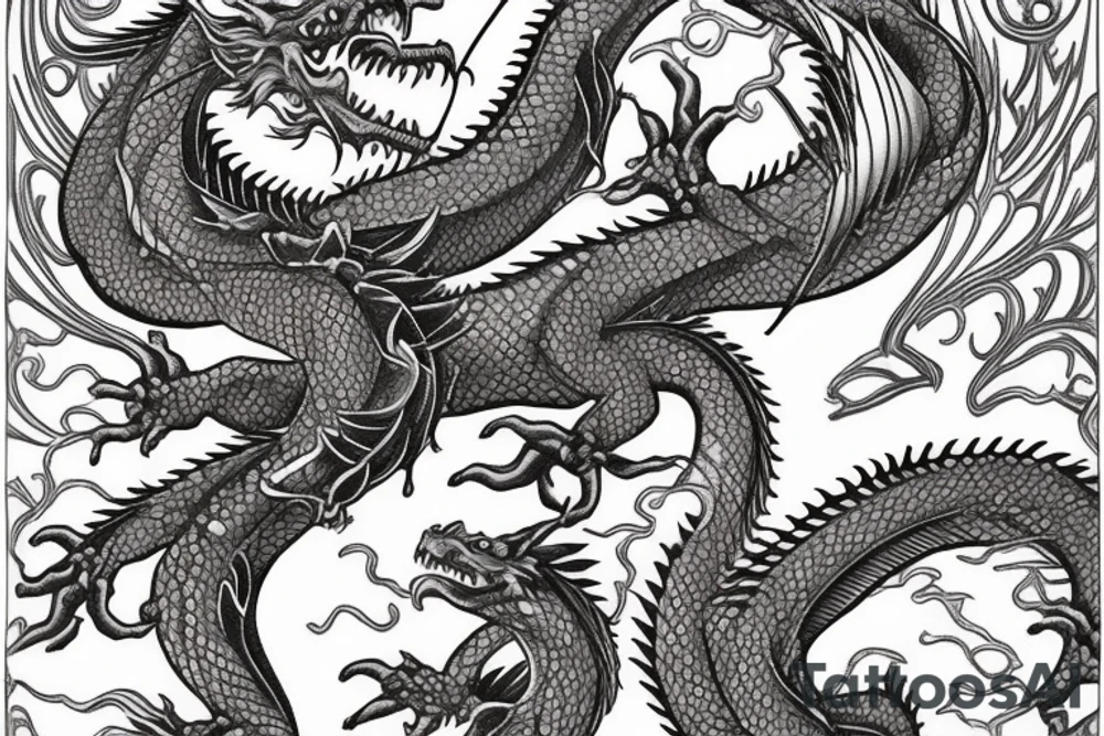Dragons Intricate Vivid Elaborate Comprehensive Smokey Detailed Stencil Japanese Expansive tattoo idea