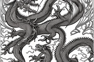 Dragons Intricate Vivid Elaborate Comprehensive Smokey Detailed Stencil Japanese Expansive tattoo idea