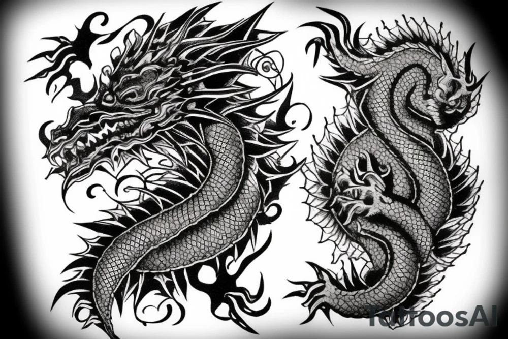 Dragons Intricate Vivid Elaborate Comprehensive Smokey Detailed Stencil Japanese Expansive tattoo idea