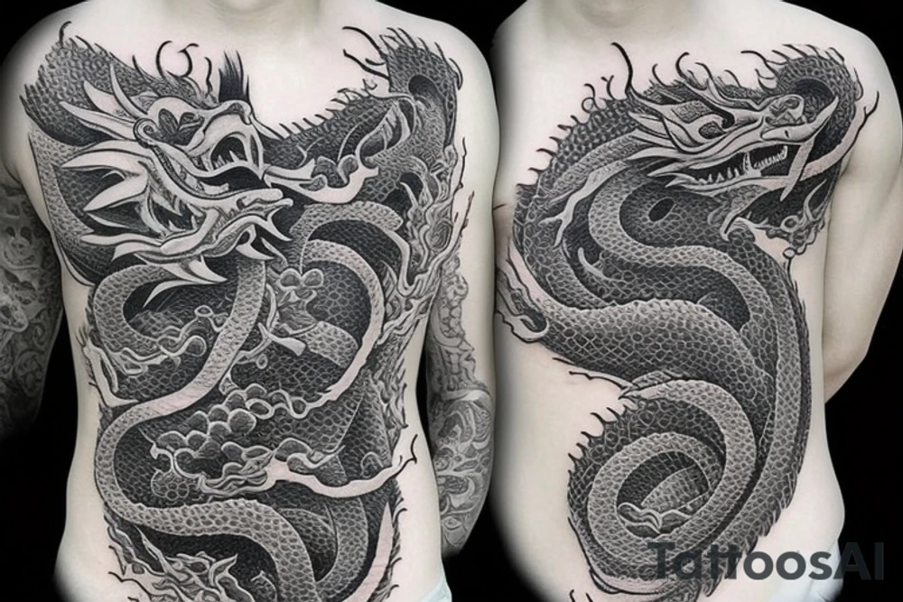 Dragons Intricate Vivid Elaborate Comprehensive Smokey Detailed Stencil Japanese Expansive tattoo idea