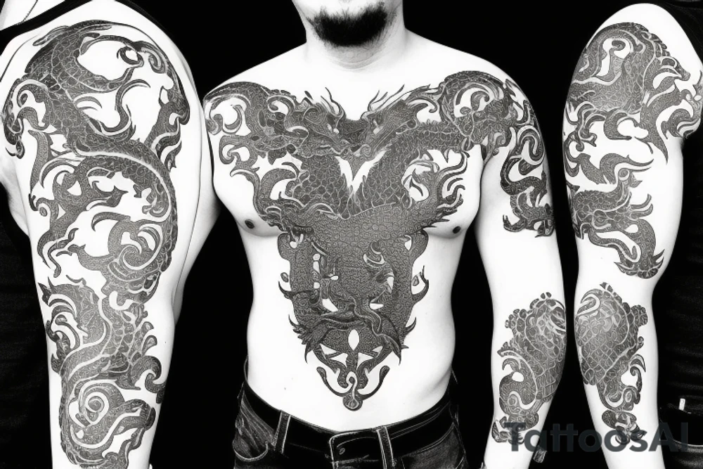 Dragons Intricate Vivid Elaborate Comprehensive Smokey Detailed Stencil Japanese Expansive Collage tattoo idea