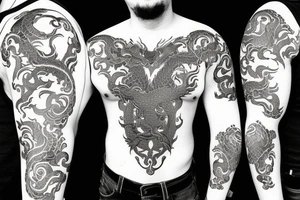 Dragons Intricate Vivid Elaborate Comprehensive Smokey Detailed Stencil Japanese Expansive Collage tattoo idea