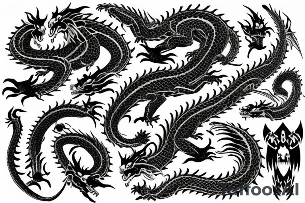 Dragons Intricate Vivid Elaborate Comprehensive Smokey Detailed Stencil Japanese Expansive Collage tattoo idea