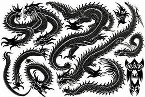 Dragons Intricate Vivid Elaborate Comprehensive Smokey Detailed Stencil Japanese Expansive Collage tattoo idea