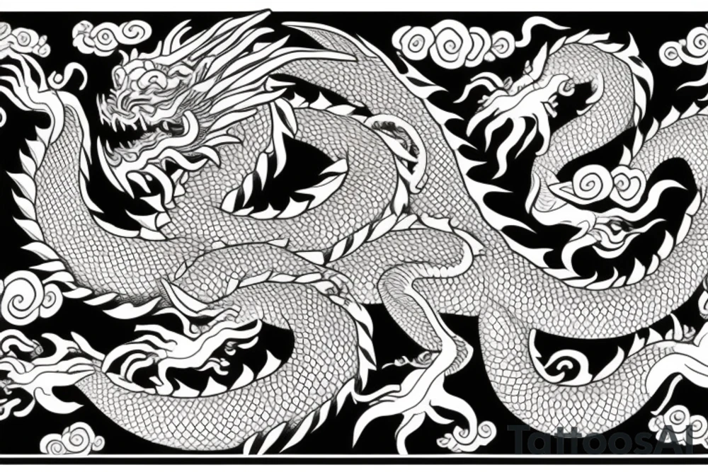 Vivid Oriental Dragons Clouds Collage Intricate Detailed tattoo idea