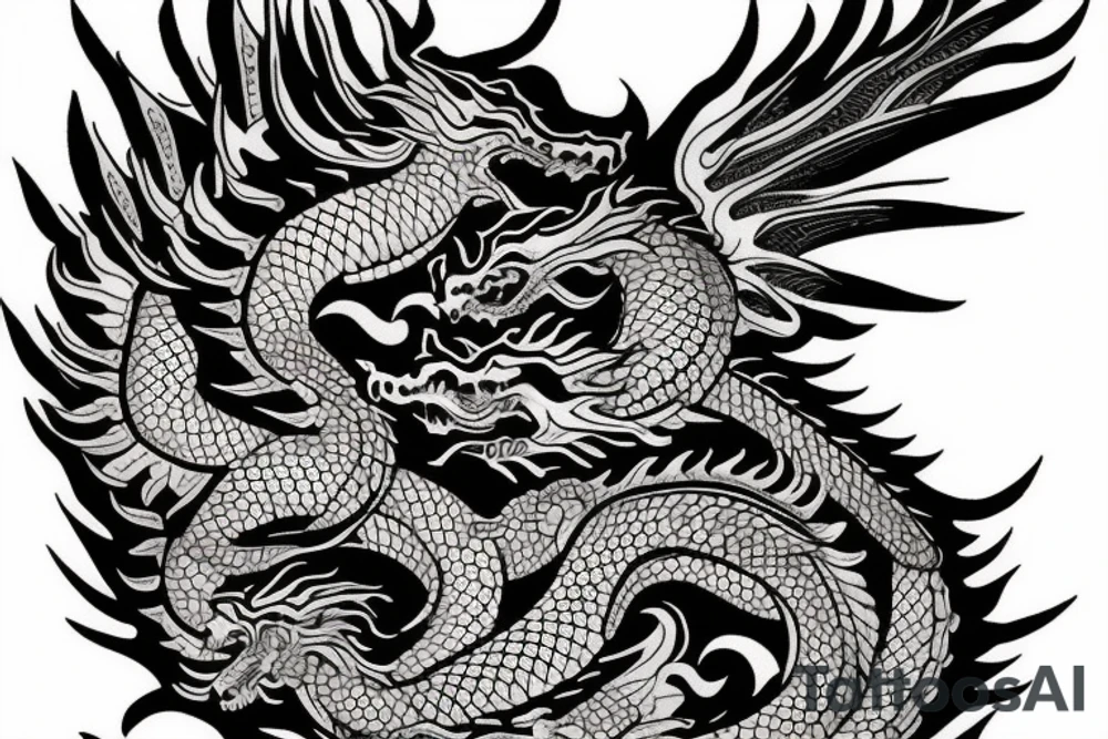 Vivid Oriental Dragons Clouds Collage Intricate Detailed tattoo idea