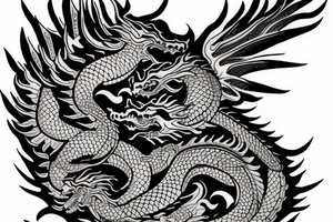 Vivid Oriental Dragons Clouds Collage Intricate Detailed tattoo idea