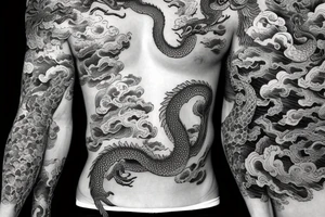 Vivid Oriental Dragons Clouds Collage Intricate Detailed tattoo idea