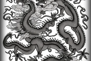 Vivid Oriental Dragons Clouds Collage Intricate Detailed tattoo idea