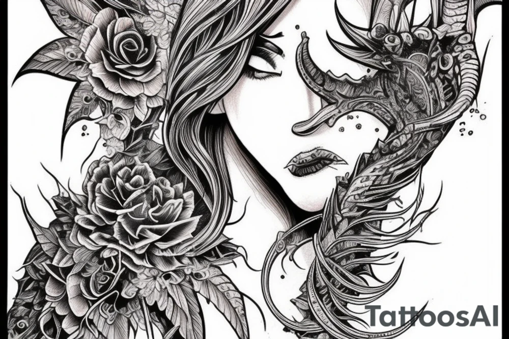 Demon Girl Elaborate Detailed Vivid tattoo idea