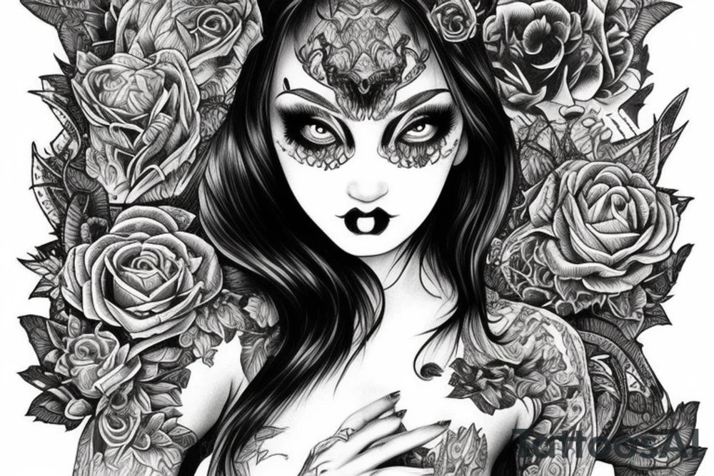 Demon Girl Elaborate Detailed Vivid tattoo idea