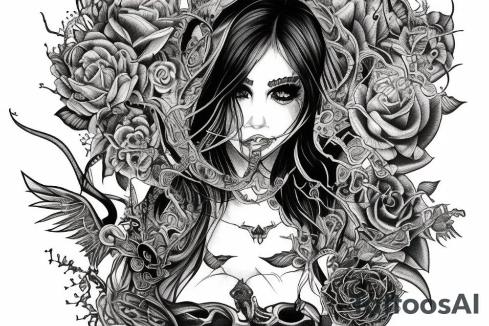 Demon Girl Elaborate Detailed Vivid tattoo idea