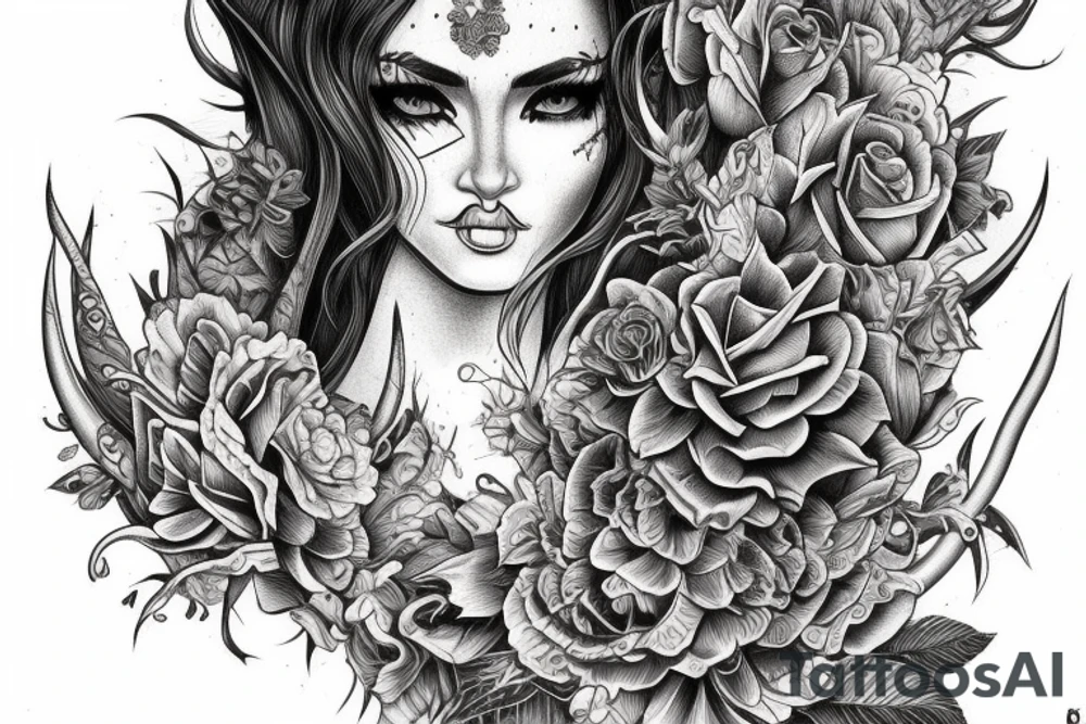 Demon Girl Elaborate Detailed Vivid tattoo idea