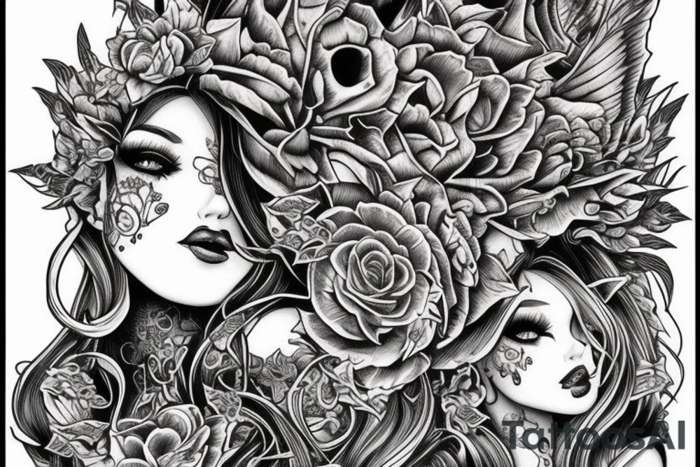 Demon Girl Elaborate Detailed Vivid tattoo idea