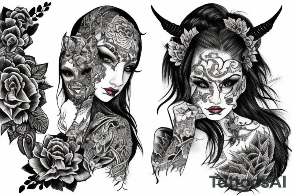 Demon Girl Elaborate Detailed Vivid tattoo idea