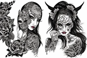 Demon Girl Elaborate Detailed Vivid tattoo idea