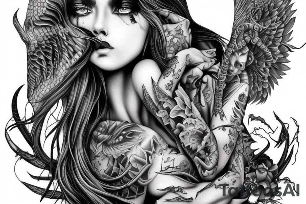 Demon Girl Elaborate Detailed Vivid tattoo idea