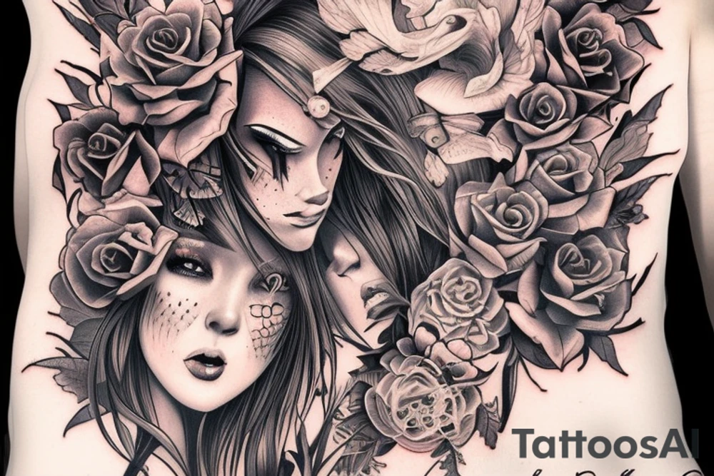 Demon Girl Elaborate Detailed Vivid tattoo idea