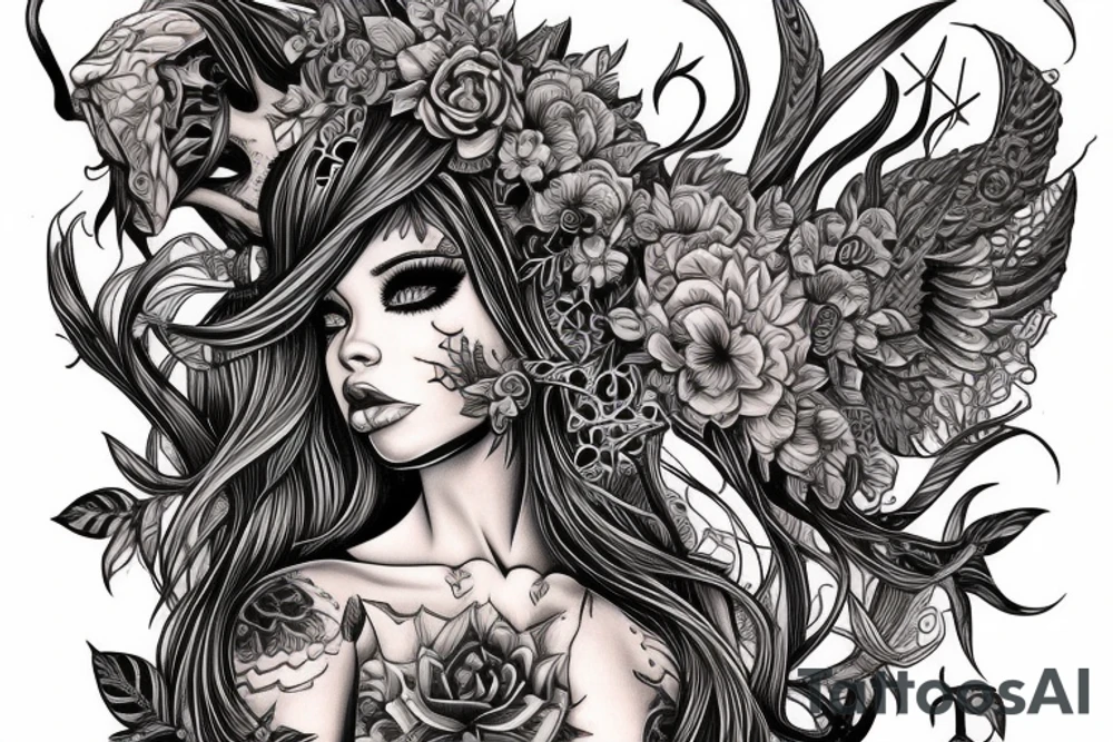 Demon Girl Elaborate Detailed Vivid tattoo idea