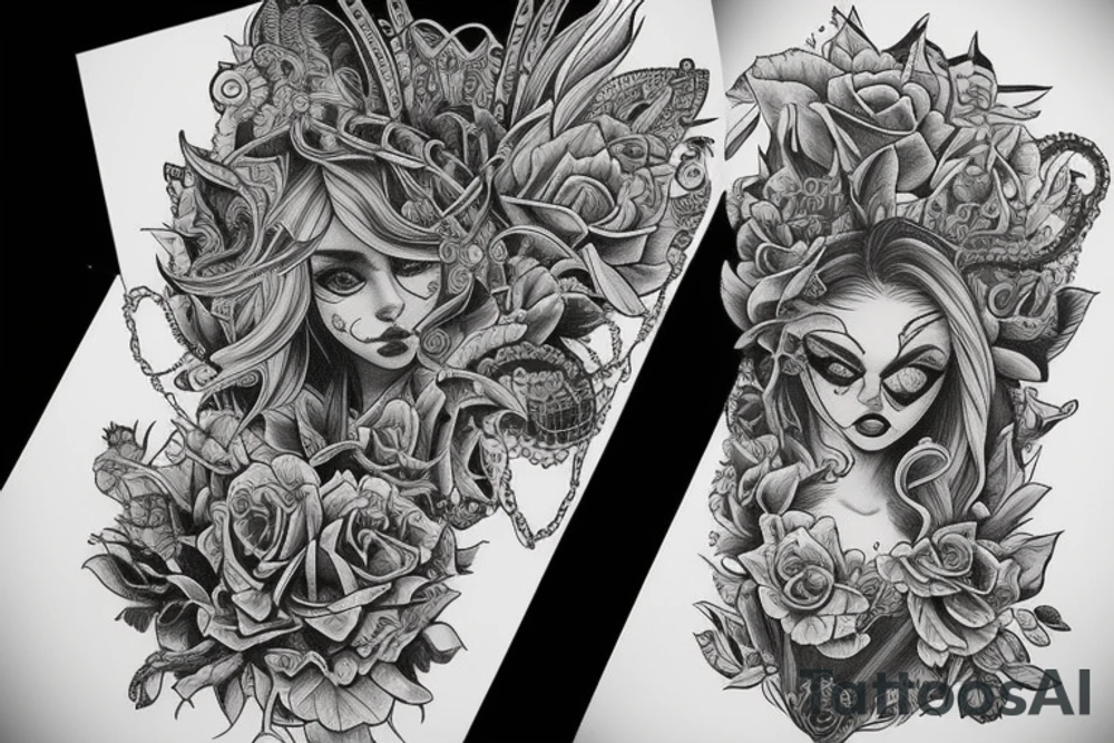Demon Girl Elaborate Detailed Vivid tattoo idea