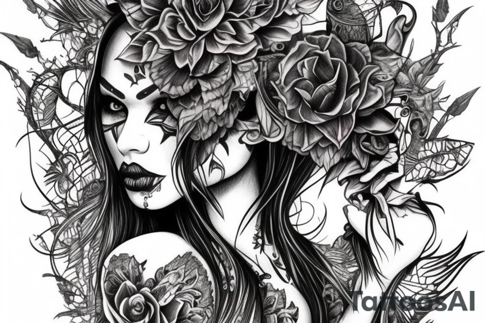 Demon Girl Elaborate Detailed Vivid tattoo idea