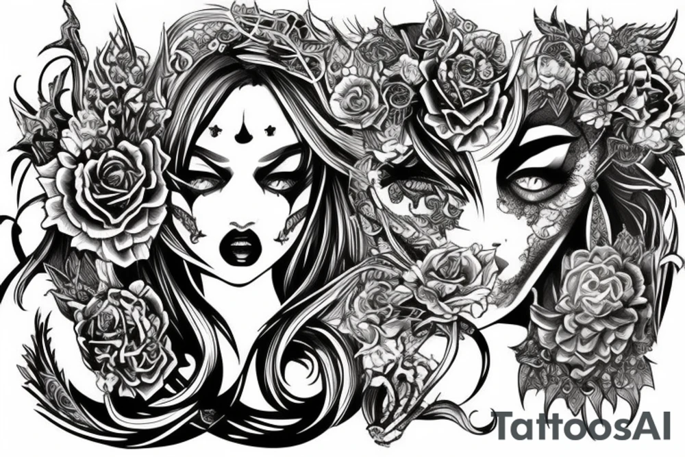 Demon Girl Elaborate Detailed Vivid tattoo idea