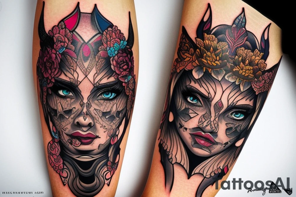 Demon Girl Elaborate Detailed Vivid tattoo idea