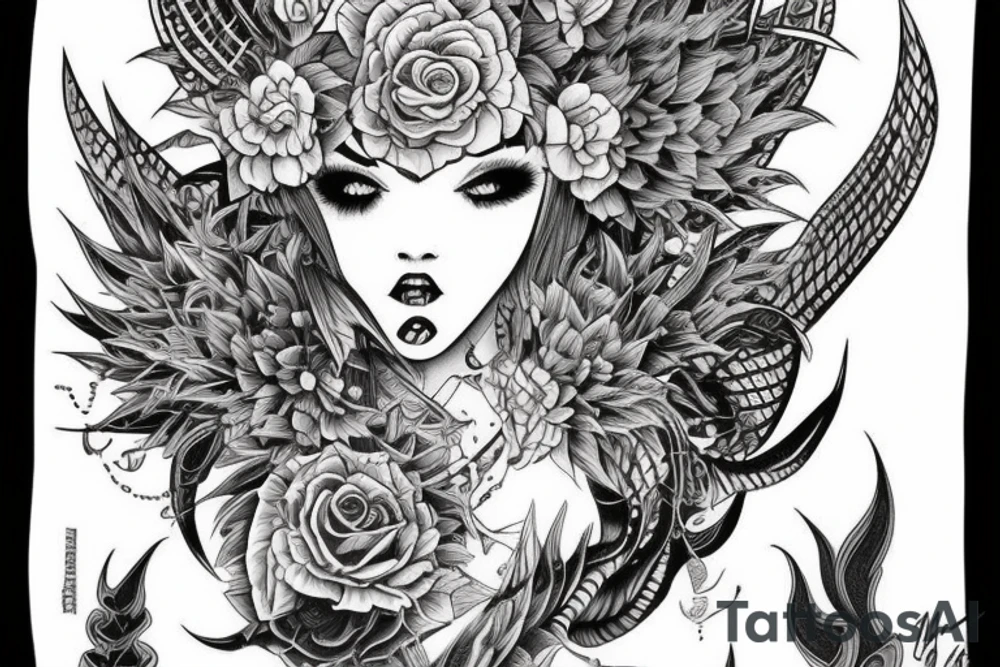 Demon Girl Elaborate Detailed Vivid tattoo idea