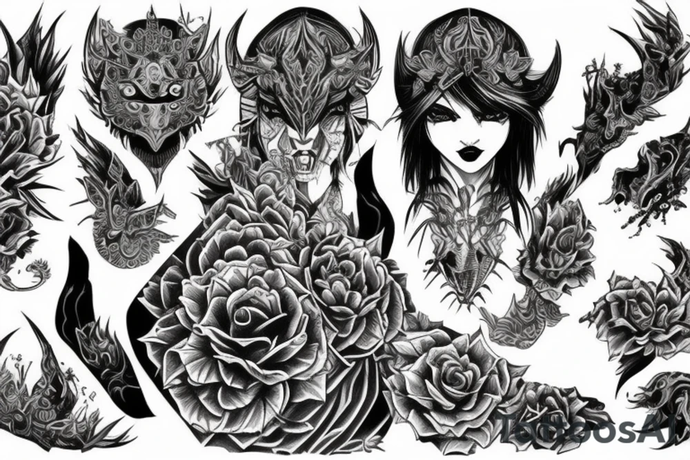 Demon Girl Elaborate Detailed Vivid tattoo idea