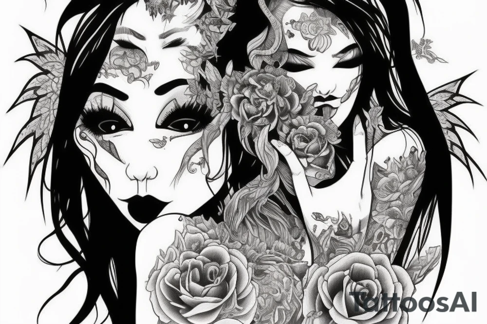 Demon Girl Elaborate Detailed Vivid tattoo idea