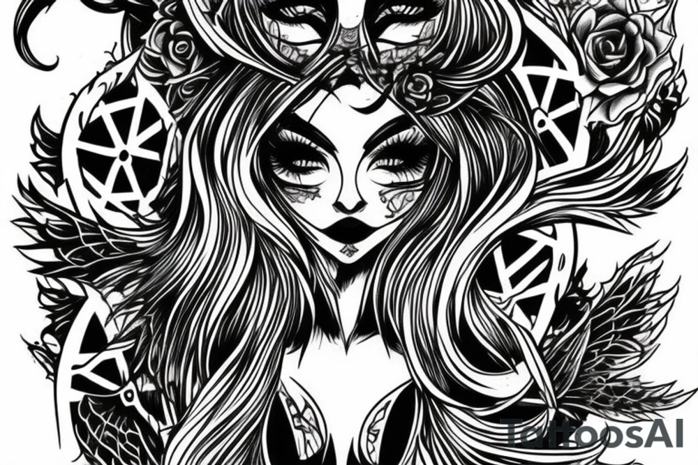 Demon Girl Elaborate Detailed Vivid tattoo idea